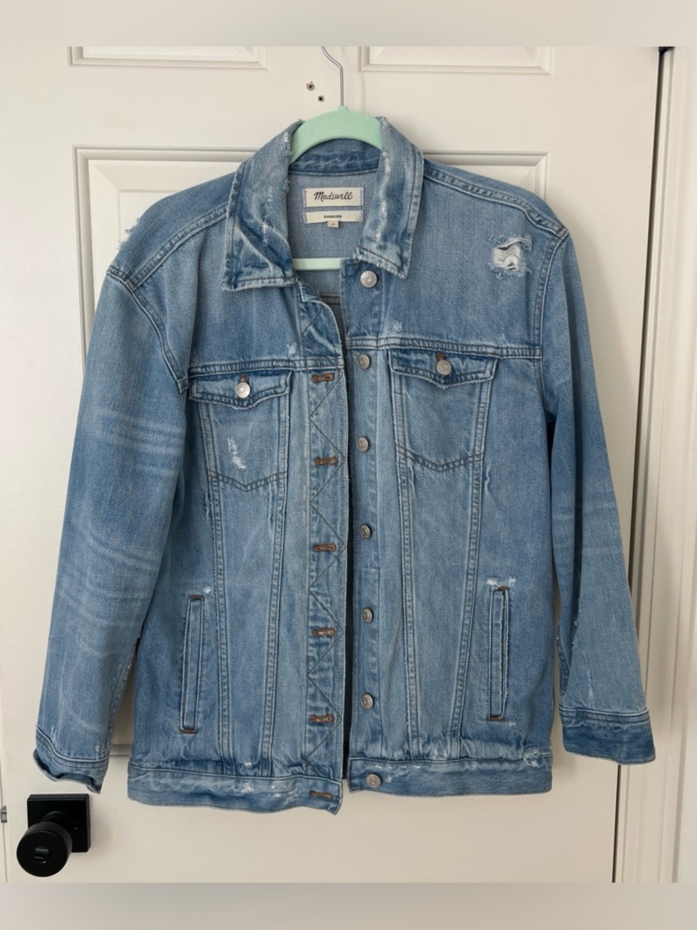 Madewell distressed light denim jacket oversized small